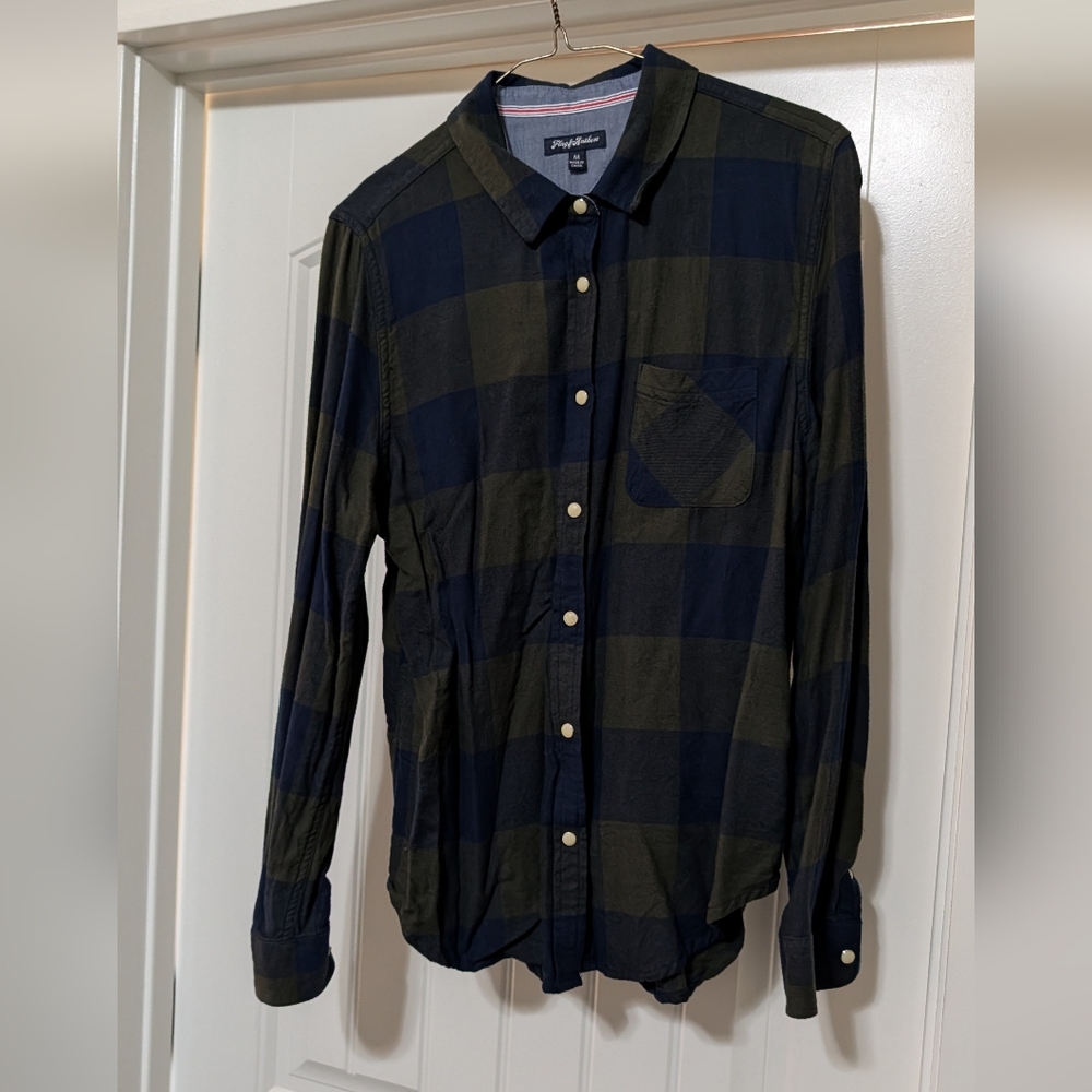 Stylish Navy and Olive Plaid Button-Down Shirt